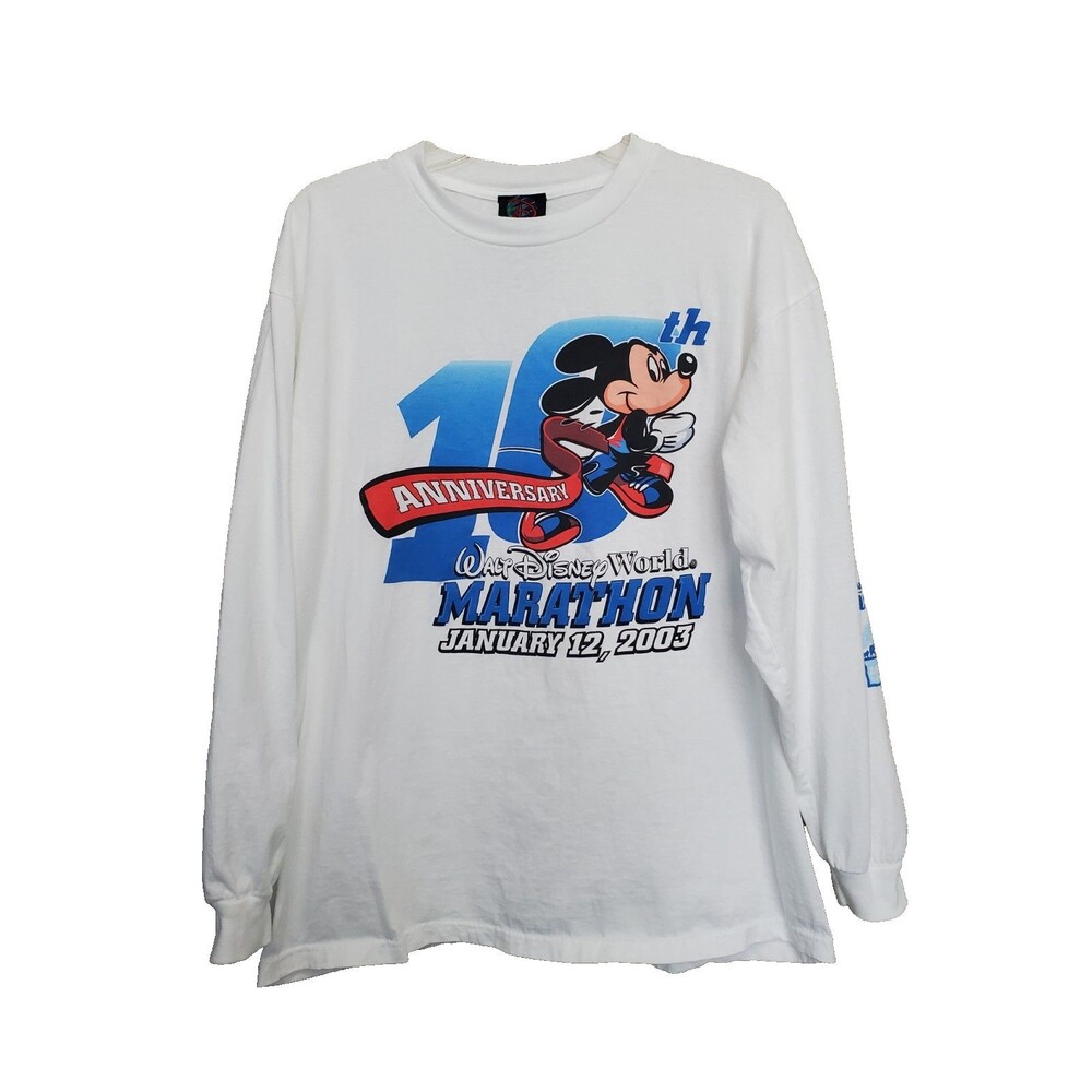 Walt Disney World Marathon 10th Anniversary 2003 White Long Sleeve T-Shirt LGE